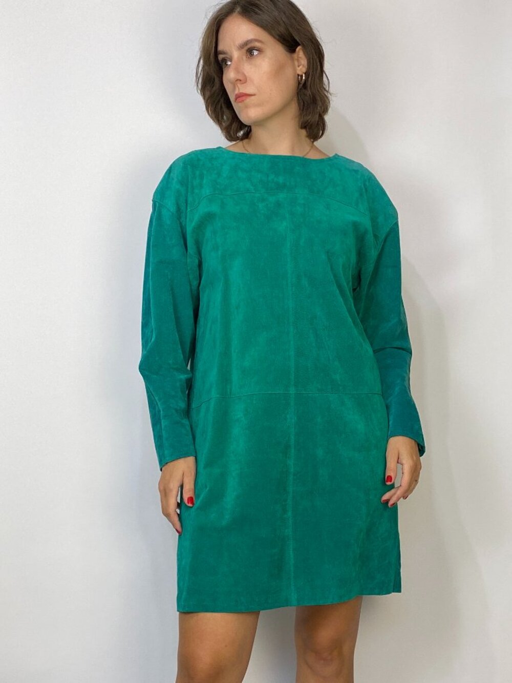Vintage 1980s GREEN SUEDE Minimal Dress! Medium